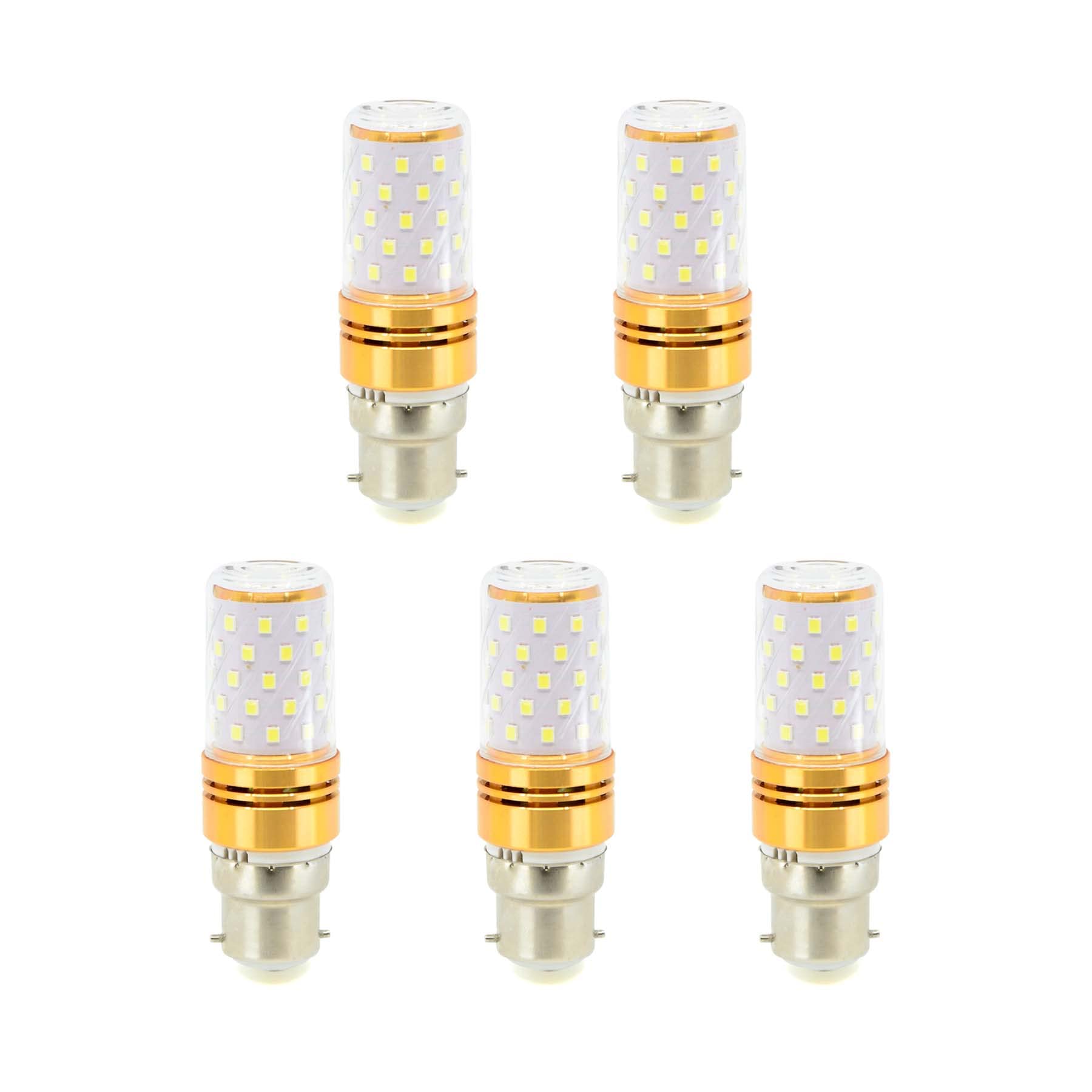 G.w.s Warm White 3000K G.w.s® B22 Bayonet Led Corn Bulb, 12W 1440Lms 360° Beam Angle, Pack Of 5