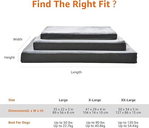 Miniatura 5 de Tienda Basics Colchón ortopédico de espuma de gel para perros con funda extraíble, gris, 50 x 34 x 5