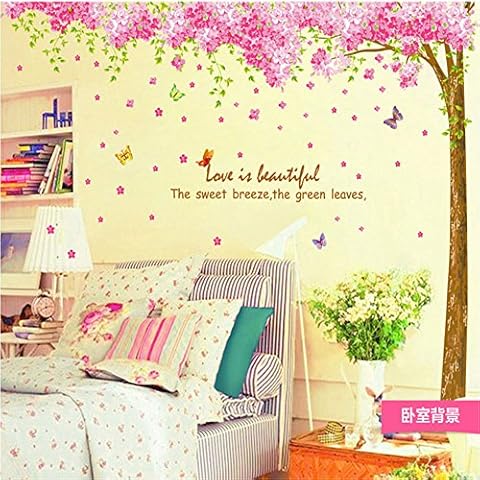 Rainbow Fox Romantic Large Pink Sakura Flower Cherry Blossom Tree Wall Sticker Decals PVC Removable Wall Decal for Nursery Girls and Boys Children's Bedroom, Living Room, Home (Pink) Cover