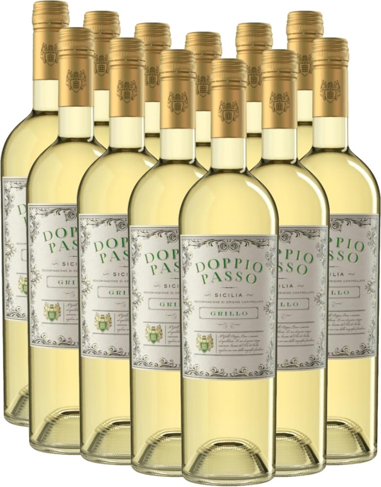 Doppio Passo Grillo Sicilia DOC CVCB Weißwein 12 x 0,75l VINELLO - 12 x Weinpaket inkl. kostenlosem VINELLO.weinausgießer