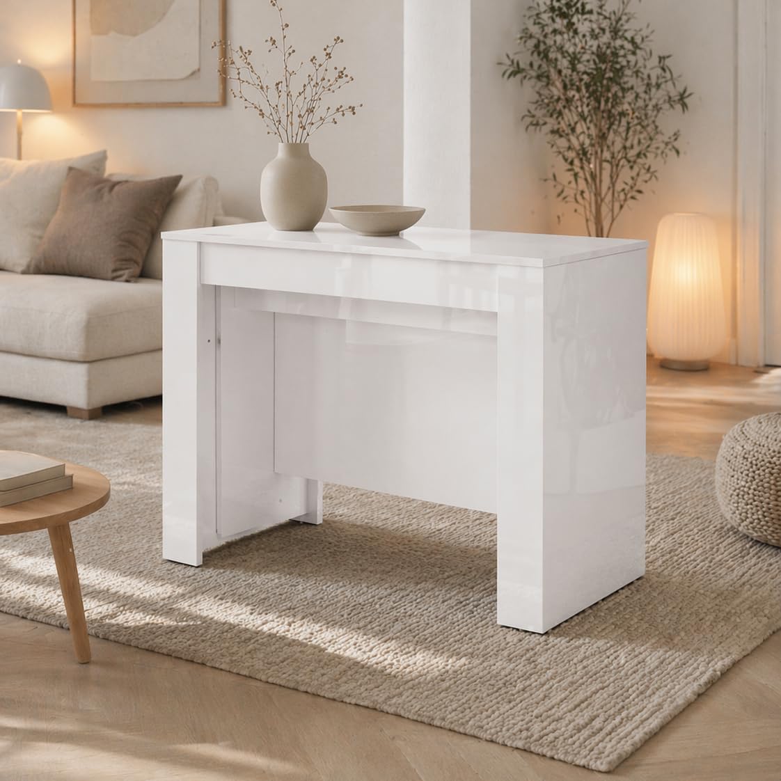 VE.CA Tavolo Consolle Allungabile Compact in Legno 51x90x75cm - Console Salvaspazio Estensibile Bianca fino a 237cm con Prolunghe Incluse - Tavolo da Pranzo, Cucina, Soggiorno Moderno