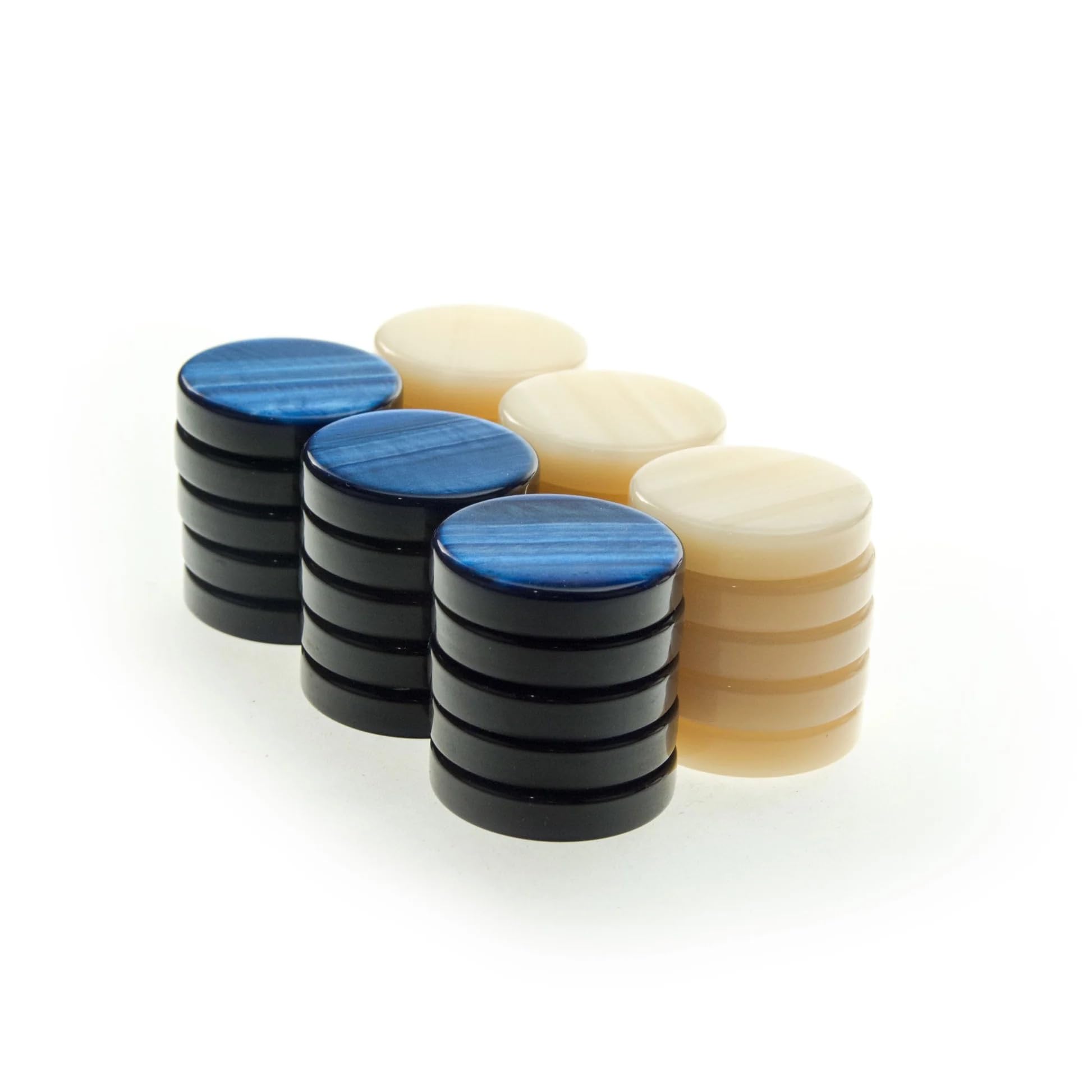 Luxury Manopoulos Mother Of Pearl Backgammon Stones - Set of 30 Blue & Ivory White - Premium Set Handmade in Greece by Experts, 36mm - Adults, 14+