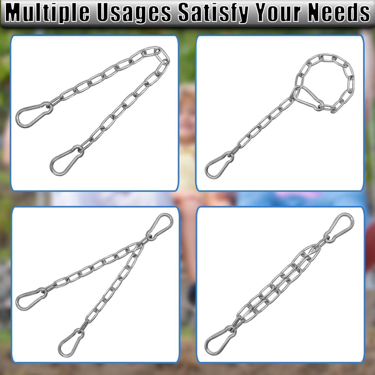 2 Pack Hanging Swing Chain with 4 Carabiners 25in, 660LB Capacity Heavy Duty Hammock Hardware Kit for Punching Bags, Swing Chairs, Indoor & Outdoor Gym (Silver) - Image 6