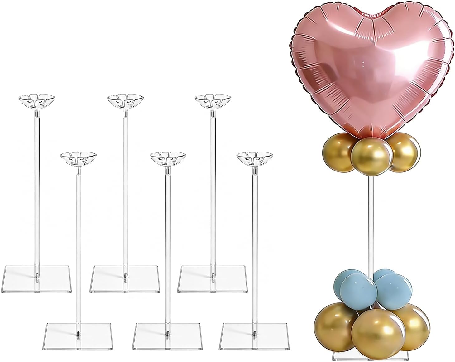 6 Pack Clear Acrylic Balloon Stand Kit, 15.75 Inch Reusable Balloon Sticks Holder With Base Perfect for Tabletop Centerpiece Party Event Decorations (15.75" 6 Pack)