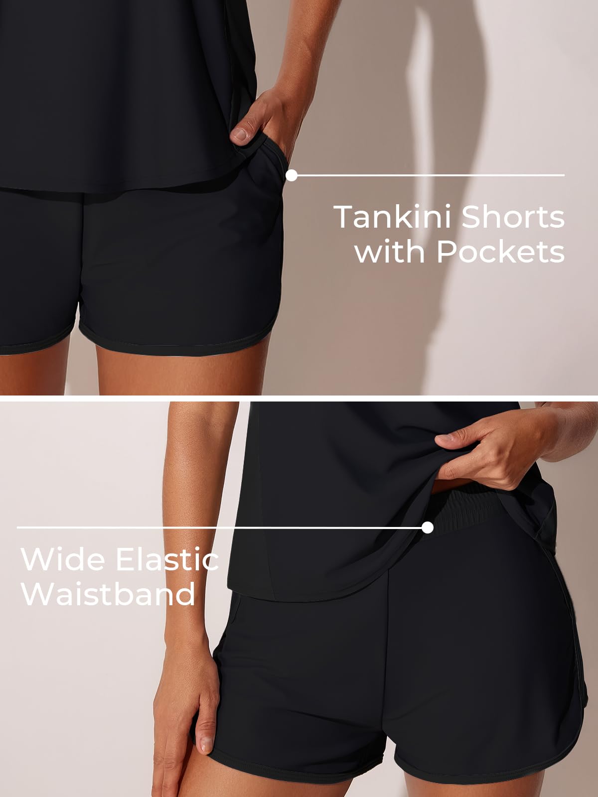Summer Mae Blouson Damen-Tankini-Badeanzüge 2025, Bauchkontrolle, Zweiteiliger Badeanzug mit Sporttaschen | Badeshorts mit Taschen, bescheidenes Oberteil mit herausnehmbaren Polsterungen, 2-teilig, für Strand, Pool, Kreuzfahrt