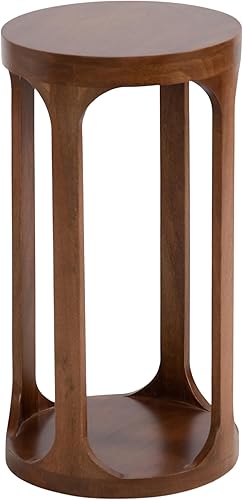 Miniatura 14 de Kate and Laurel Dahl - Mesa redonda de madera para bebidas; 12 x 23 pulgadas; encalada; mesa de pedestal circular de madera bohemia de transición