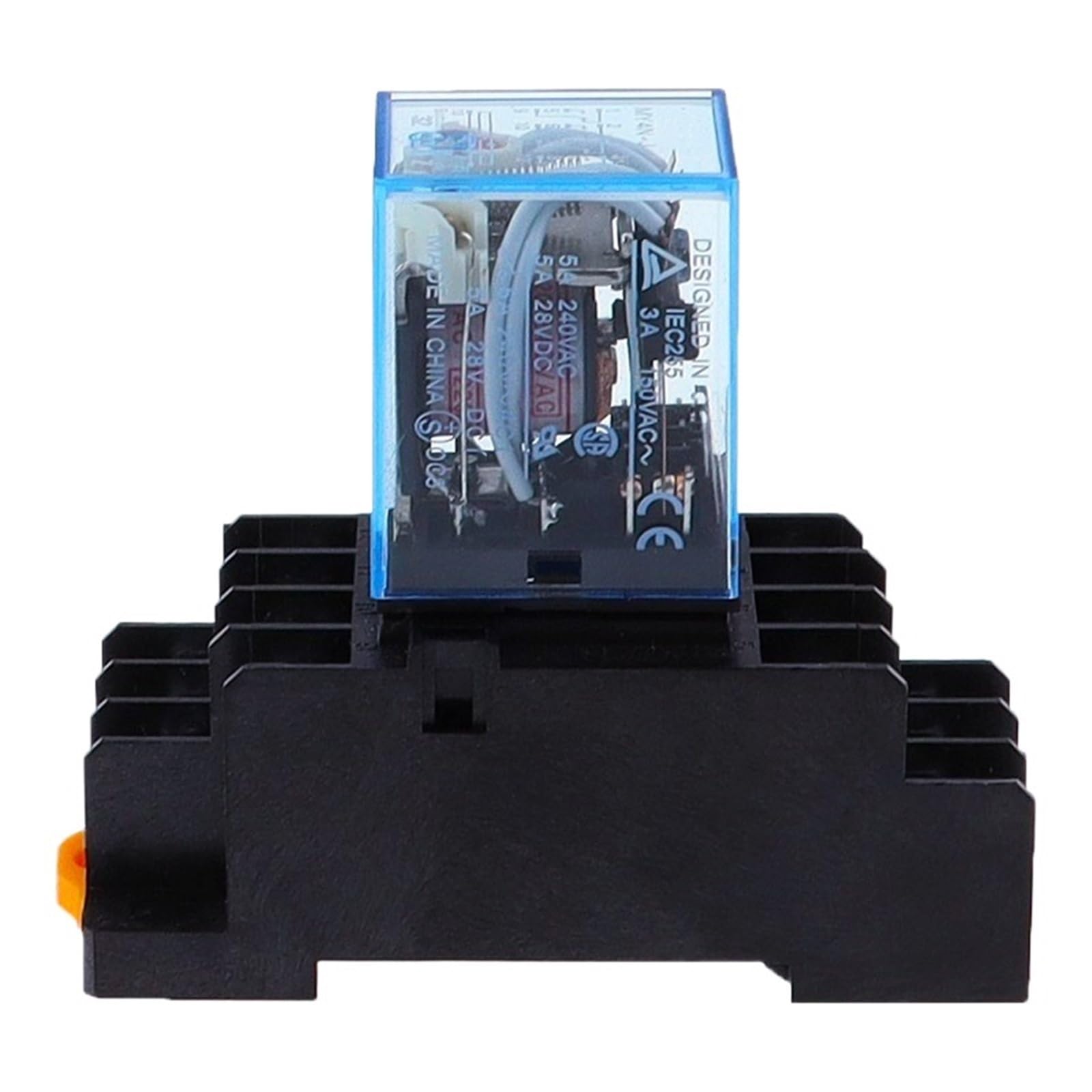 Juego de 10 relés de potencia con indicador LED, CC, 12 V, CA, 12 V, CC, 24 V, CA, 24 V, bobina de 5 A, 4 NO, 4 NC, riel DIN, relé de tiempo de 14 pines con base de zócalo(AC,380V)