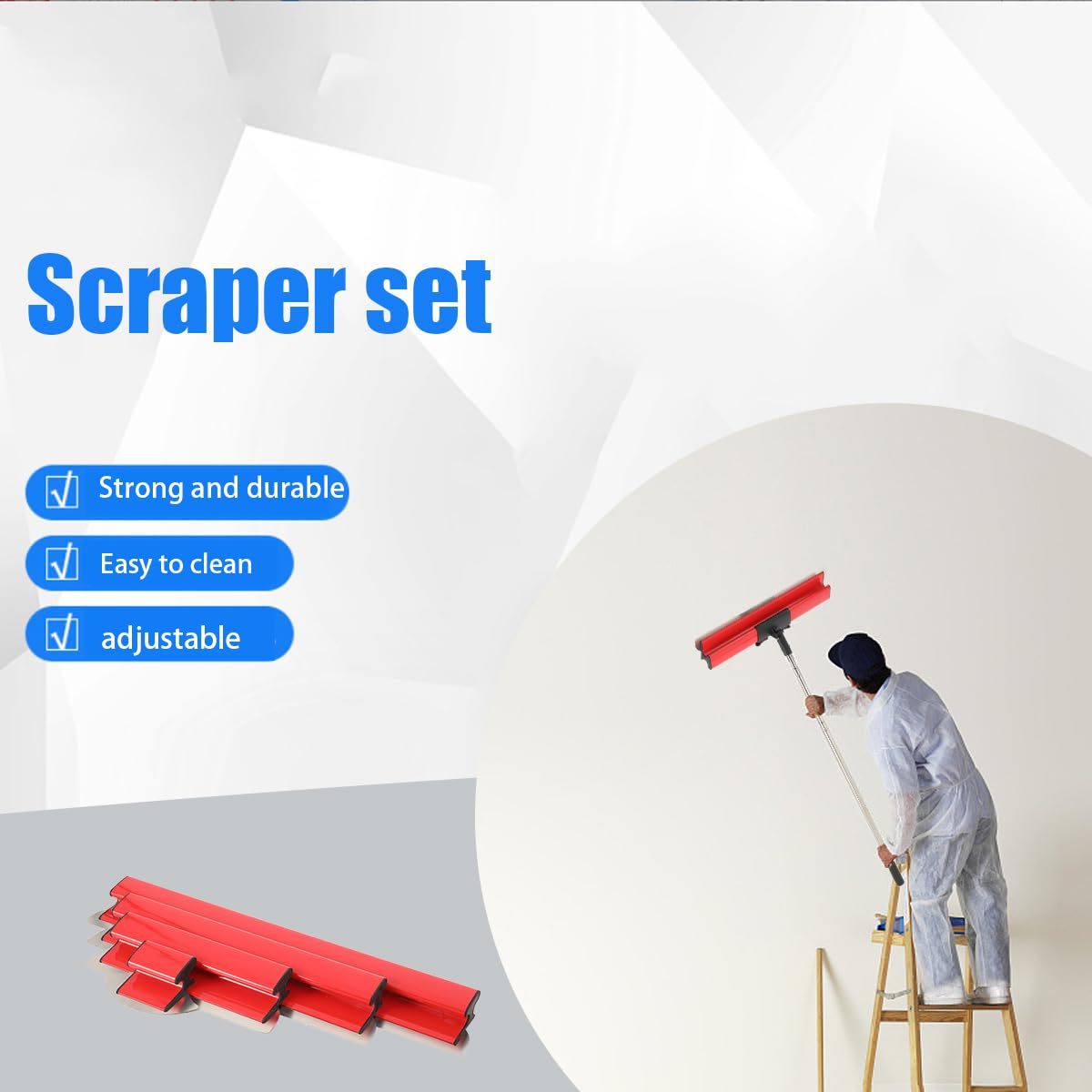 Flächenspachtel Set Profi, Flächenspachtel Spachtel Set 40/60/80cm | Multifunktionsspachtel Trockenbau-Glättmesser mit 0.9-2M Lange Teleskopstange für Verputzen von Decken und Wänden