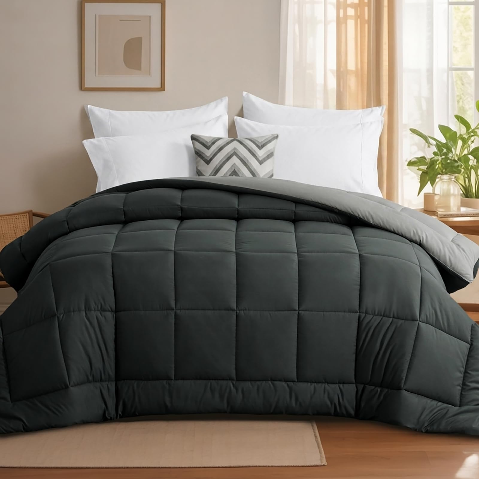Tifschlaf Coverless Duvet Super King 10.5 Tog - Reversible Superking Bed Duvet for All Seasons, Luxury Lightweight Quilt Washable Comforter Only 260x220cm Dark Grey/Light Grey