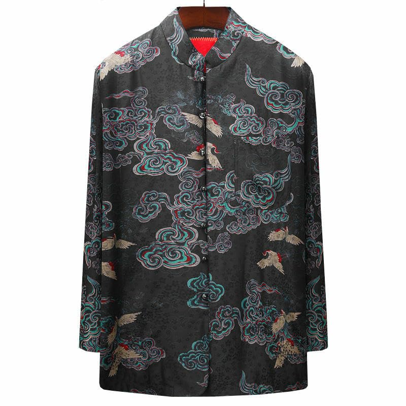 Chaqueta de seda estilo chino premium para hombre abrigo exclusivo de manga larga 4