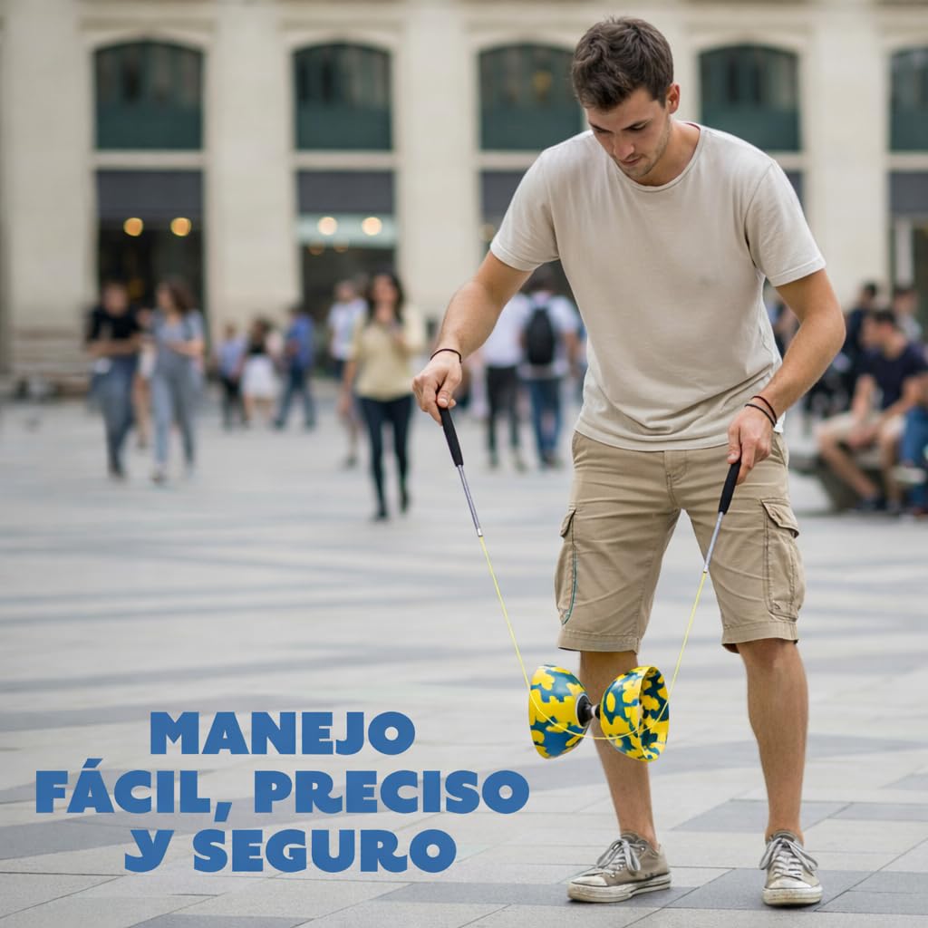 Diábolo Profesional Triple Rodamiento, Diabolo de Malabares con Palos de Fibra de Carbono, Cuerda y Bolsa de Transporte, Estable y Resistente para Principiantes y Adultos (Amarillo y Azul) — view 7