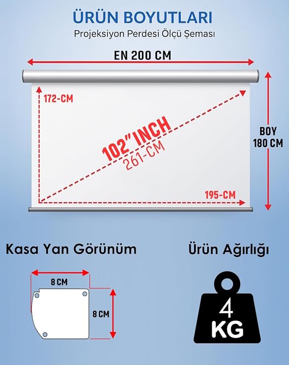 GÖLGE STOR En200cm Boy180cm Projeksiyon Perdesi Manuel-Yeni Akıllı Kumaş Teknolojisi