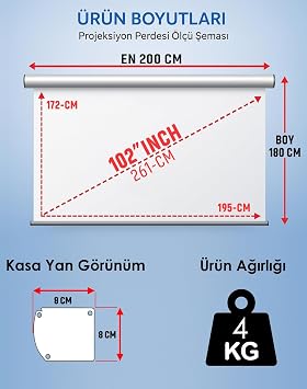 GÖLGE STOR En200cm Boy180cm Projeksiyon Perdesi Manuel-Yeni Akıllı Kumaş Teknolojisi