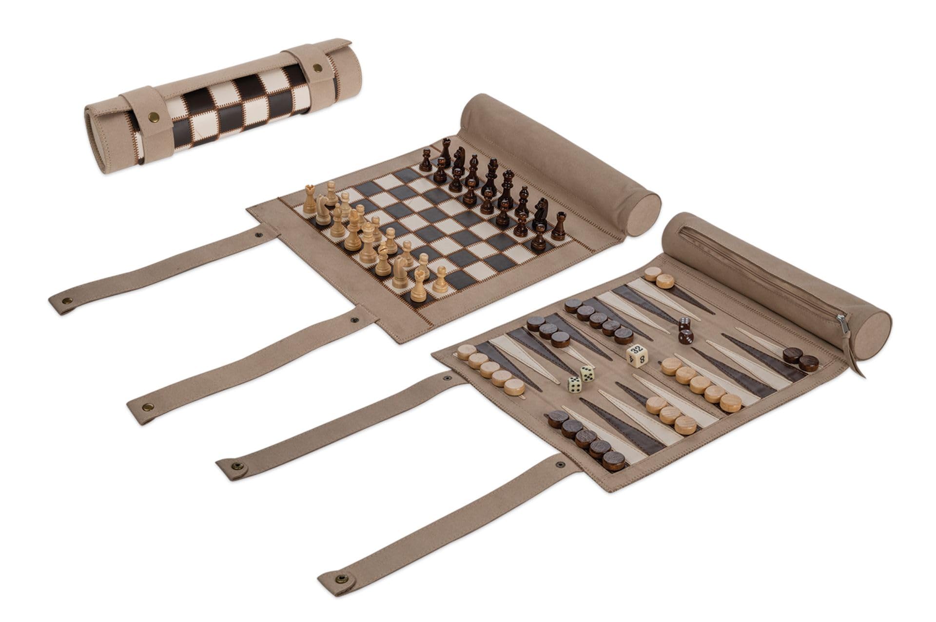 Philos Gra podróżna szachy backgammon Dama magnetyczna sztuczna skóra zestaw