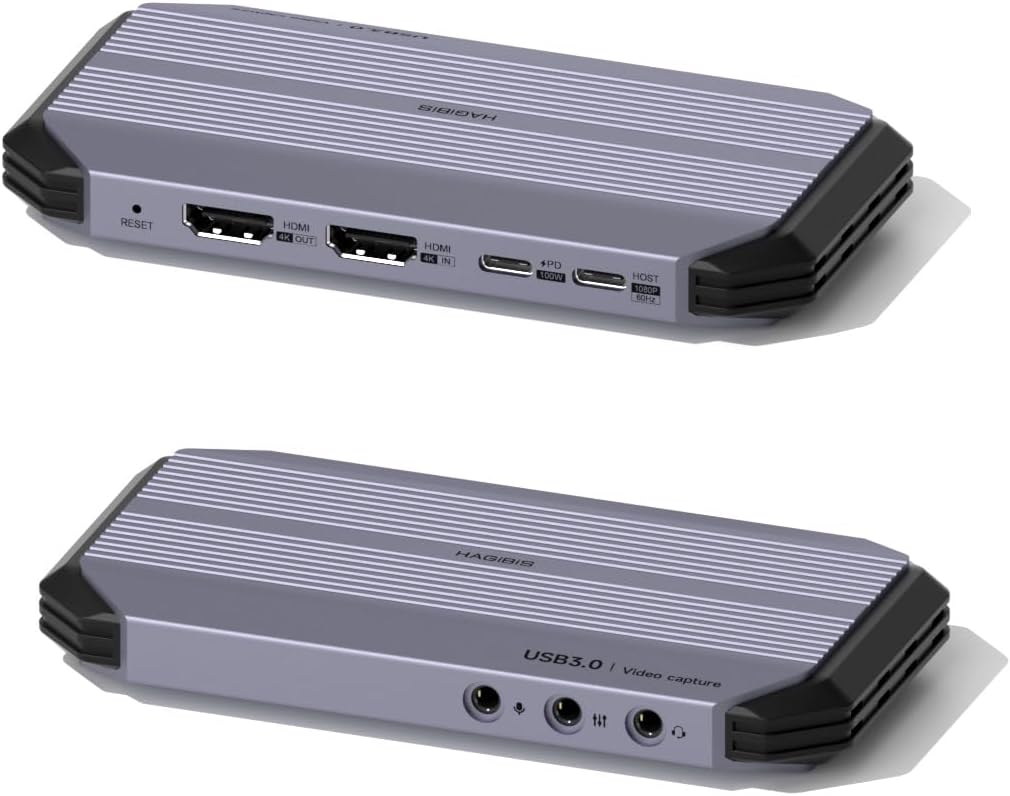 Hagibis HDMI 2.1 Video Capture Card 4K@60Hz for Streaming and Gaming, 4K@60FPS HDR VRR RGB Pass-Through, 100W PD for Xbox, PS5, Switch, Rog Alloy, Steam Deck, PC (THB04)