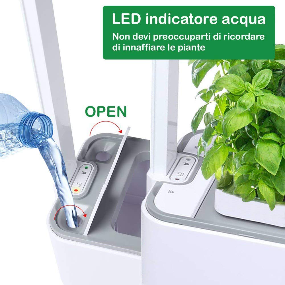 Clizia Smart Garden - serra idroponica per piante, vaso intelligente, grow box - Orto da interno 100% Bio - Coltiva le erbe aromatiche- timer automatico, luce Led inclusa (Bianco)