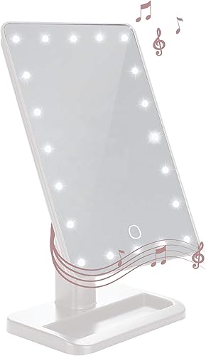 Aduro Espejo de maquillaje con luces y altavoz Bluetooth U-Reflect Beauty LED inalámbrico giratorio inteligente Home Audio Mirror con bandeja blanco