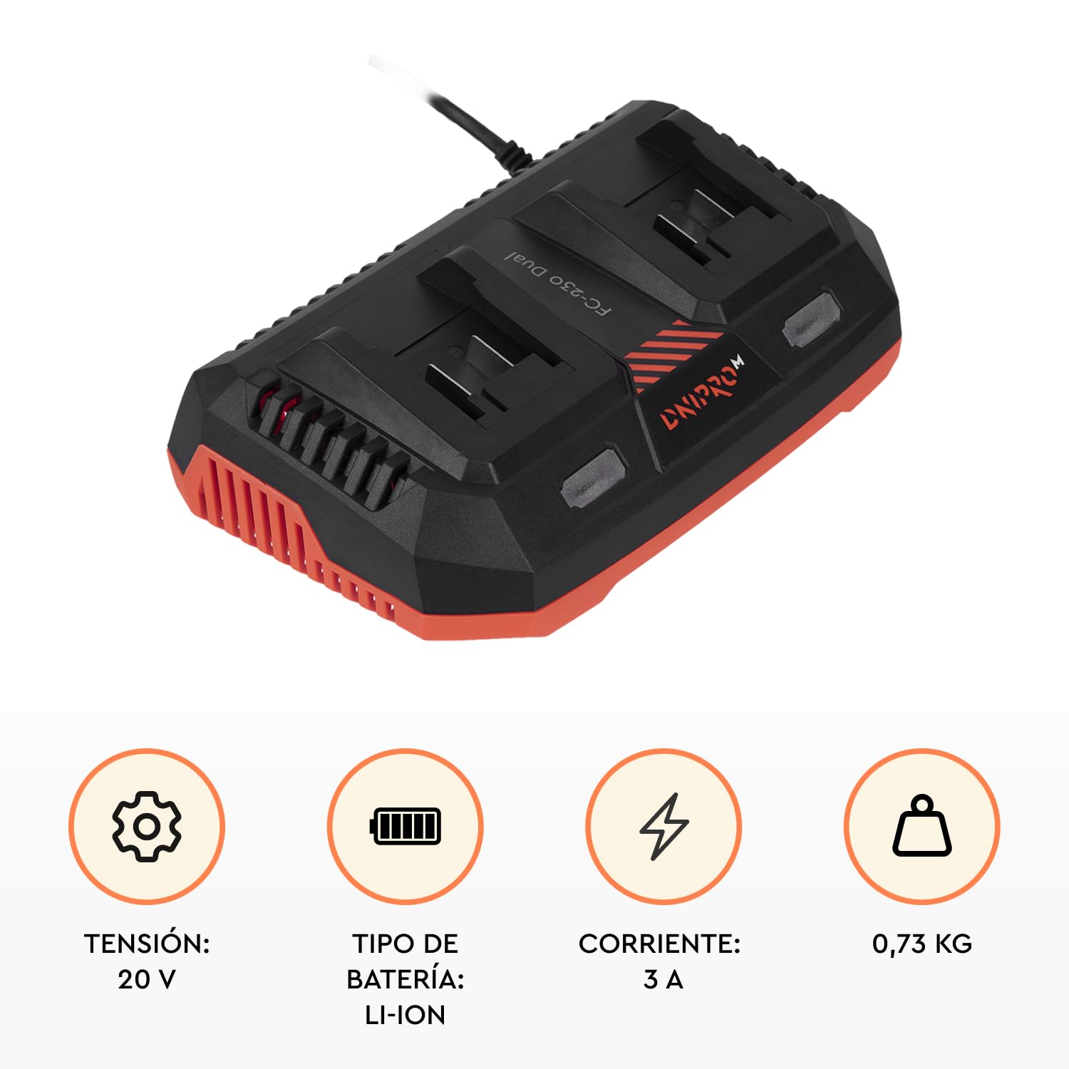 Kit 2 Baterías 20V 4Ah BP-240 + Cargador FC-230 | Pack Pro DM20 | Autonomía Máxima para Herramientas Inalámbricas