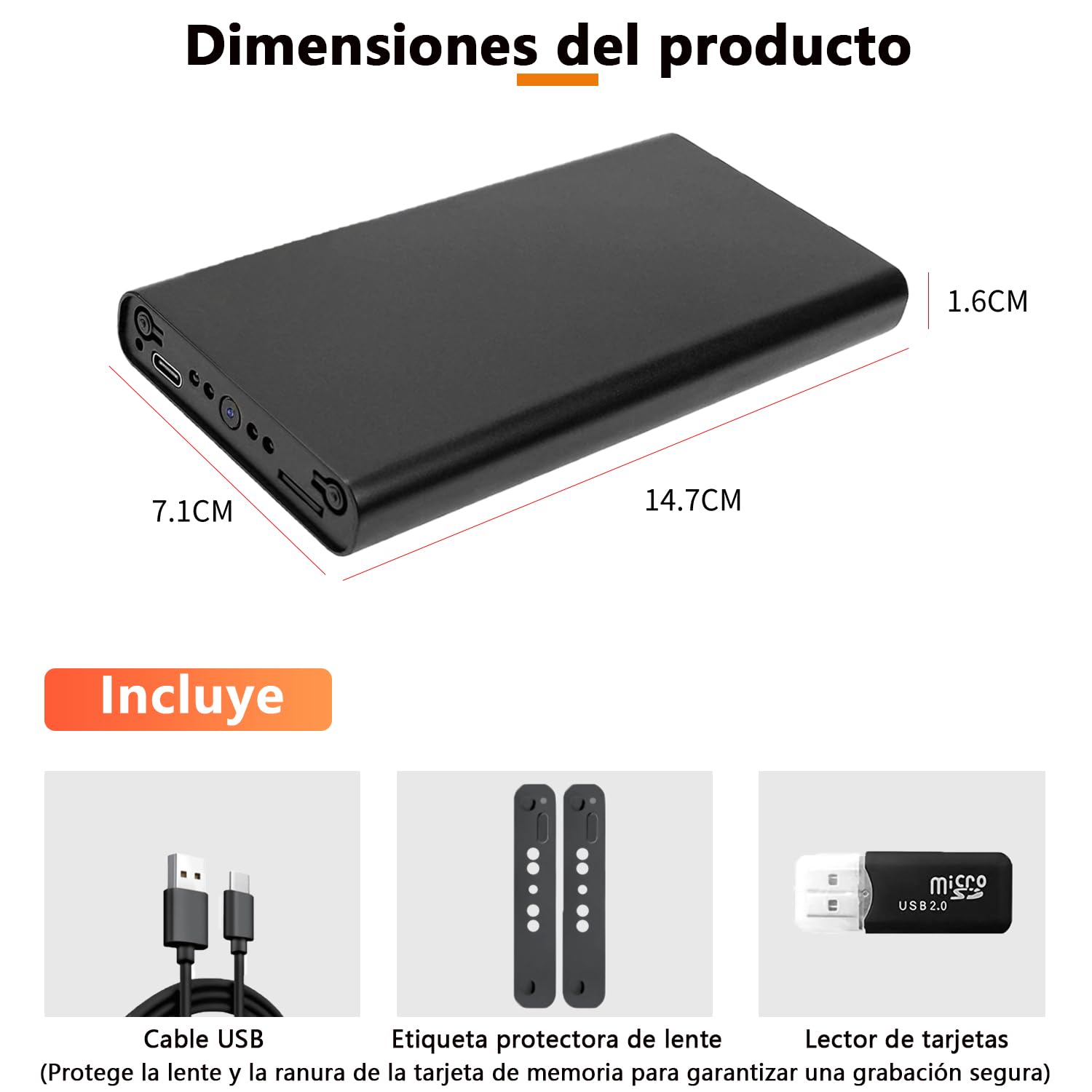 Mini Camara Cámara Espía Oculta Cámara - 1080P 55 Horas 10000mah Cargadores portátiles Cámara - detección Movimiento,Sensor de Gravedad,visión Nocturna,Grabación cíclica,sin función WiFi