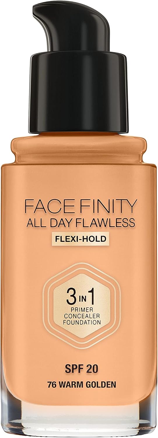 Max Factor Facefinity 3-in-1 All Day Flawless Liquid Foundation, SPF 20 - 76 Warm Golden, 30 ml, 30 ml (Pack of 1)