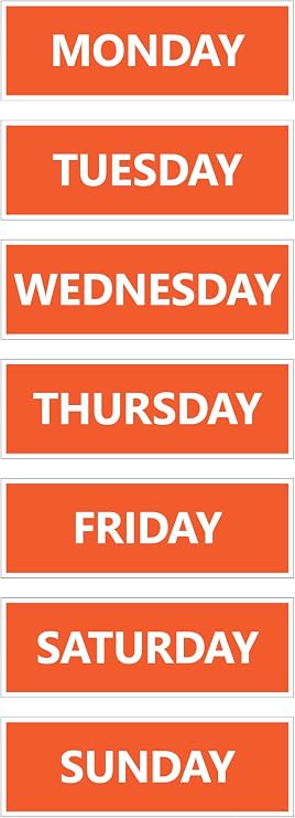 Days of The Week Calendar Magnets Non-Abbreviated, Bold & Easy-to-Read, Durable & Reusable for Scheduling & Organization (3W x 1H) Burnt Orange