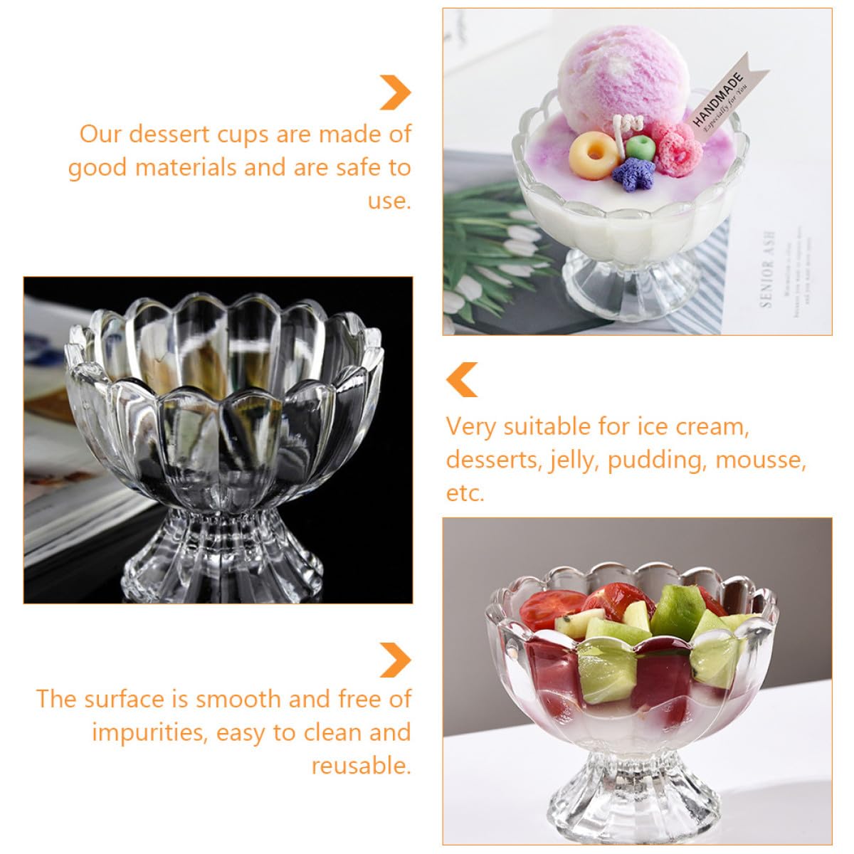 Coppa Gelato in Vetro 100ml, Set 6 Pezzi per Dessert | Vetro Trasparente, Struttura Monopezzo Riutilizzabile, Superficie Liscia Facile da Pulire
