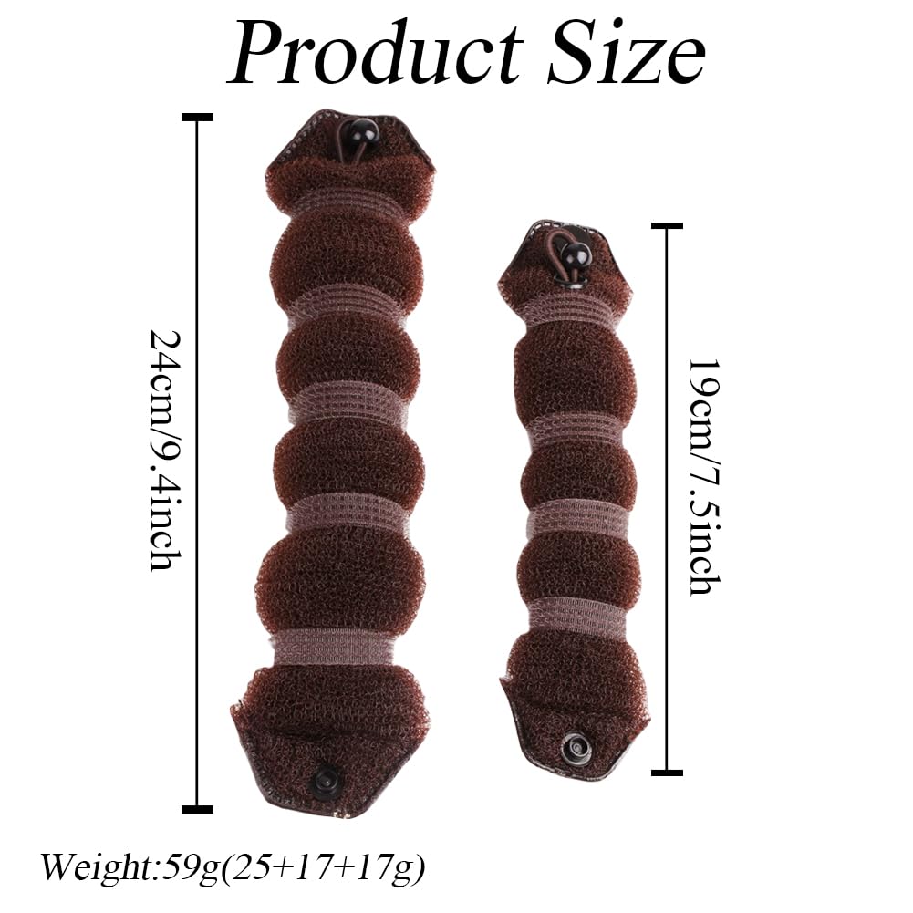 3Pcs Brown Magic Hair Styling Styler Hair Donut Bun Maker Former Sponge Buns Shaper Twist Ring Hair Curler Accessory for Women Ladies (1 Large+2 Small)
