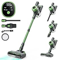 Supstable Aspirapolvere Senza Fili, 30kPa Scopa Elettrica Senza Fili Potente, 60 Mins di Autonomia, Spazzola Anti-Groviglio, Touchscreen, 4 in 1 Aspirapolvere per Pavimenti, Tappeti e Peli di Animali