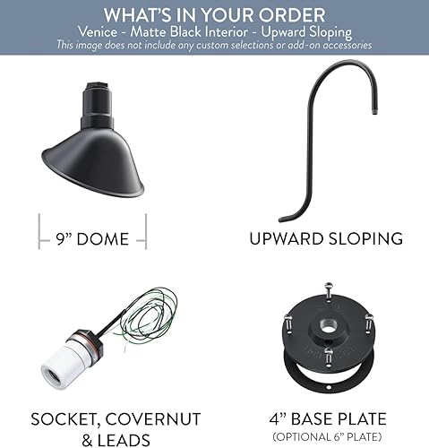 Miniatura 6 de Steel Lighting Co. Venice Store - Letrero de luz para pared de restaurante al aire libre, cúpula de 9 pulgadas, cuello de cisne ascendente,