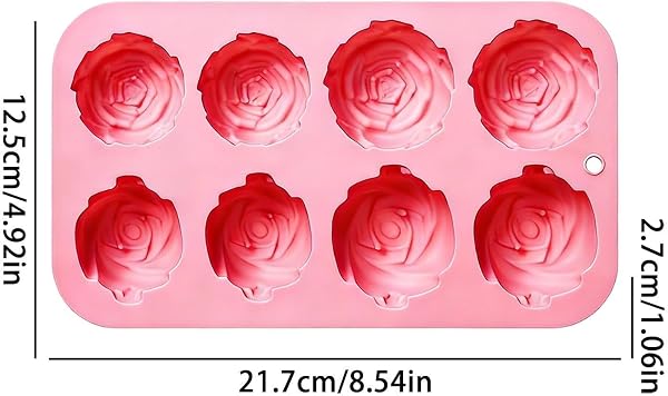 Moldes de chocolate de silicona con forma de rosa para hornear, molde de goma y caramelo para fondant de chocolate con flor de rosa de 6 cavidades, antiadherente, reutilizable para cubitos de hielo - 2