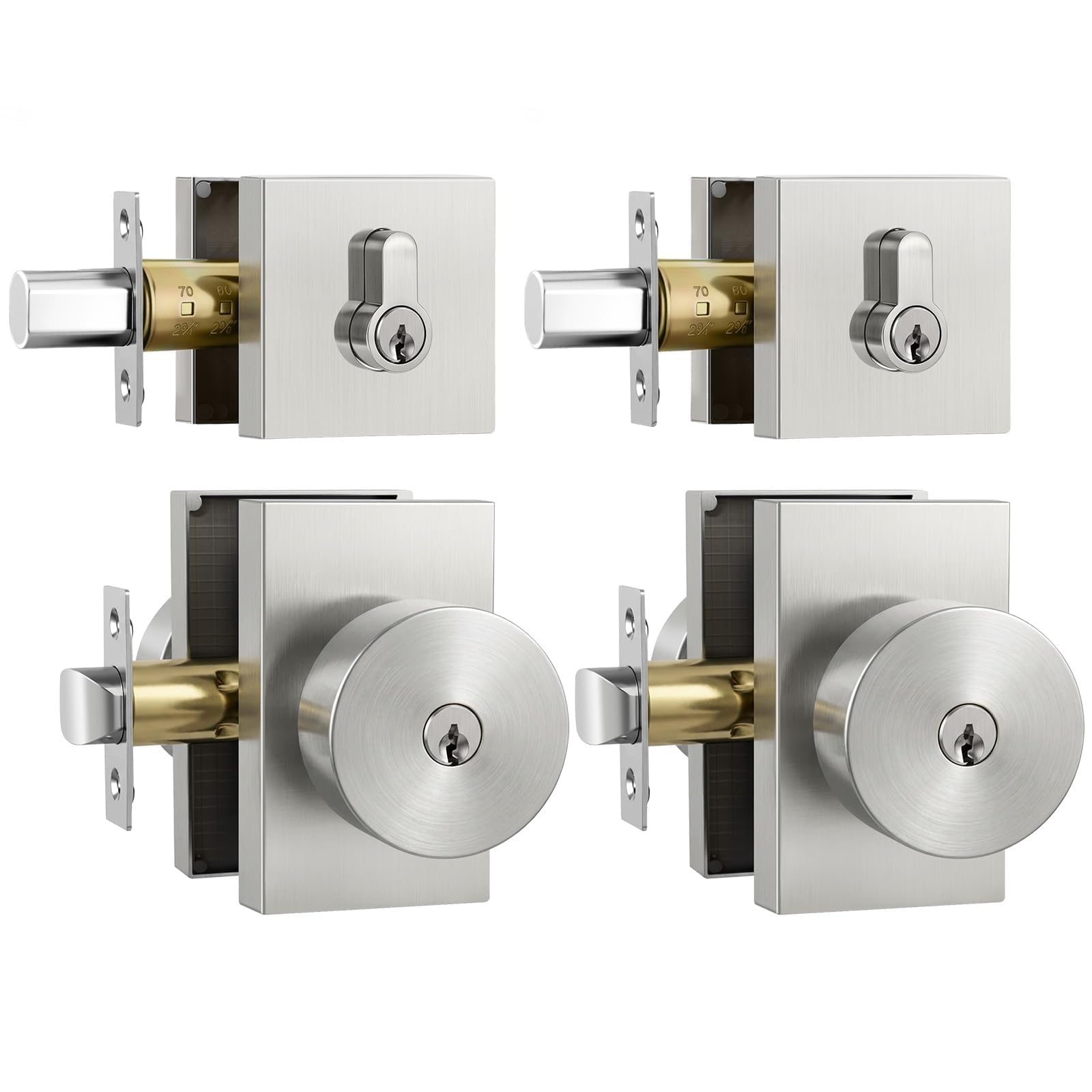Brushed Gold Door Lock Set - Keyed Alike & Deadbolt -11 Brushed Gold Door Lock Set - Keyed Alike & Deadbolt -11