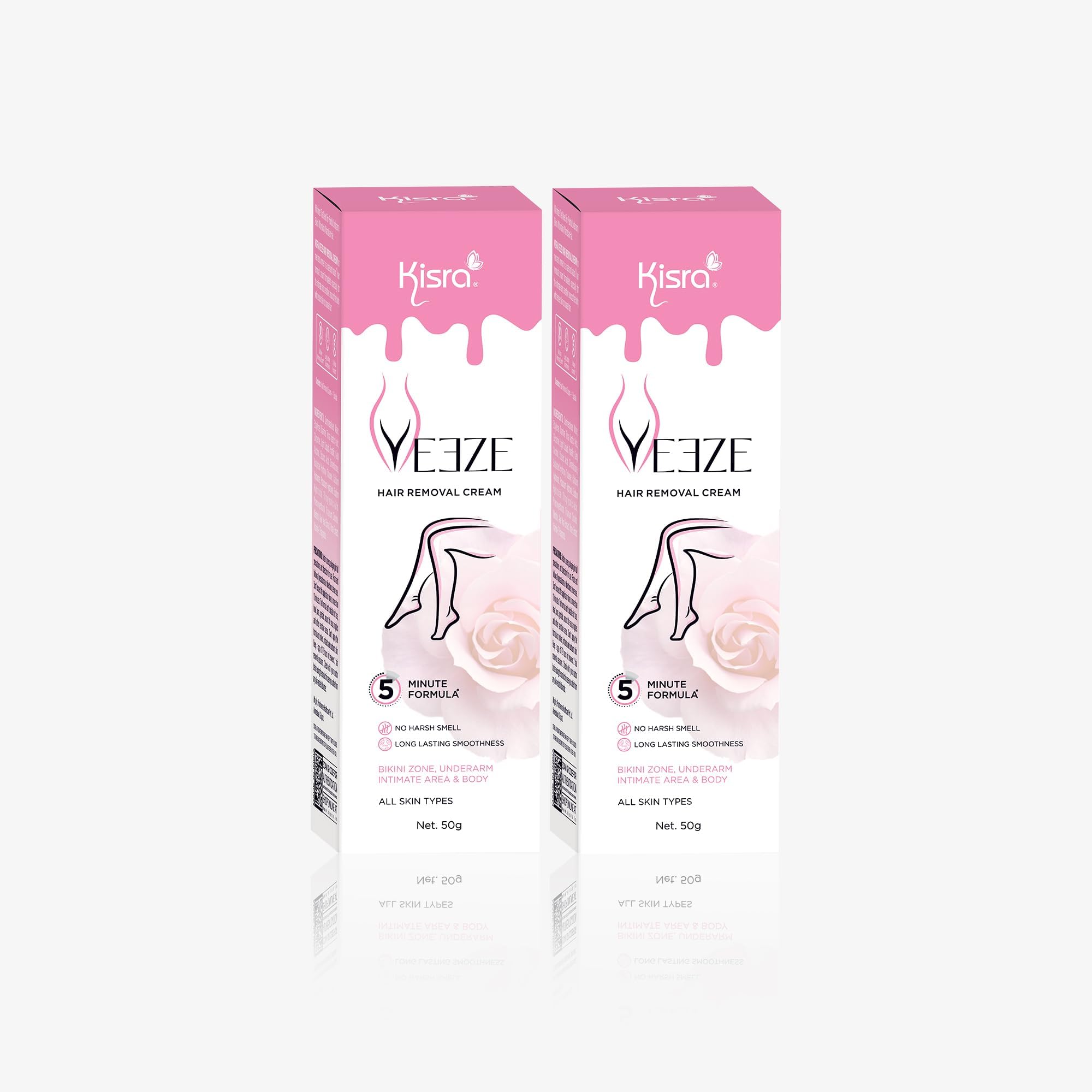 - Veeze Hair Removal Cream with No Ammonia Smell, All Skin Types| Men & Women Ideal for Bikini Line, Underarms, Intimate Areas, Legs & Arms | 3X Longer Lasting Smoothness* | (2 X 50gm)