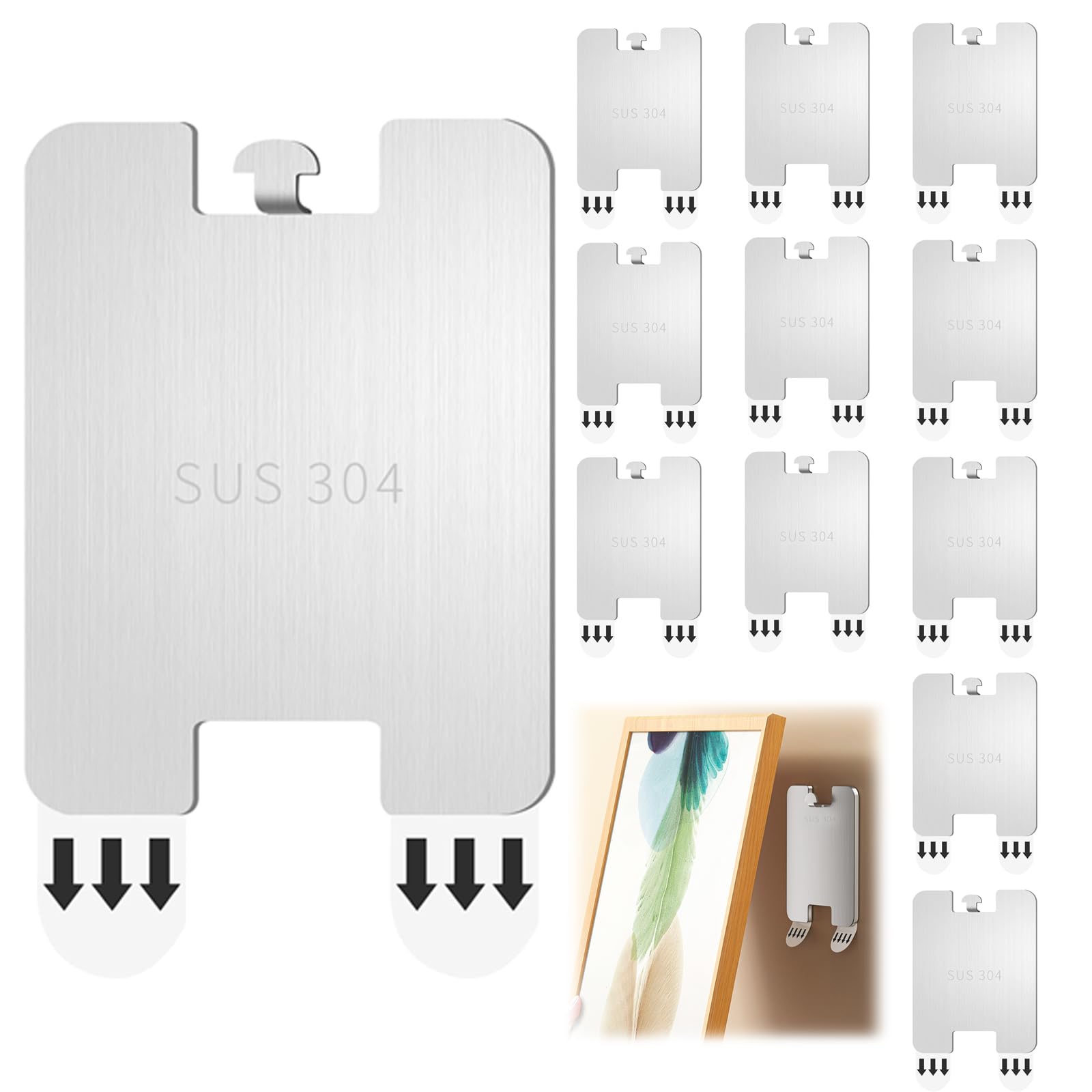12 Pcs Picture Hooks, Adhesive Picture Hooks No Nails, Picture Hooks for Plasterboard Walls No Nails Picture Hanging, Self Adhesive Picture Hangers Heavy Duty Photo Frame Stickers for Wall No Drill Pi