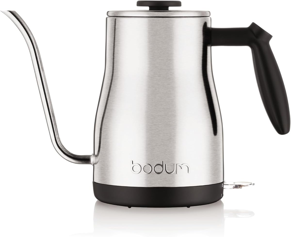 Bodum 34oz Bistro Gooseneck Electric Water Kettle, Pour Over Coffee & Tea, Brushed Stainless Steel