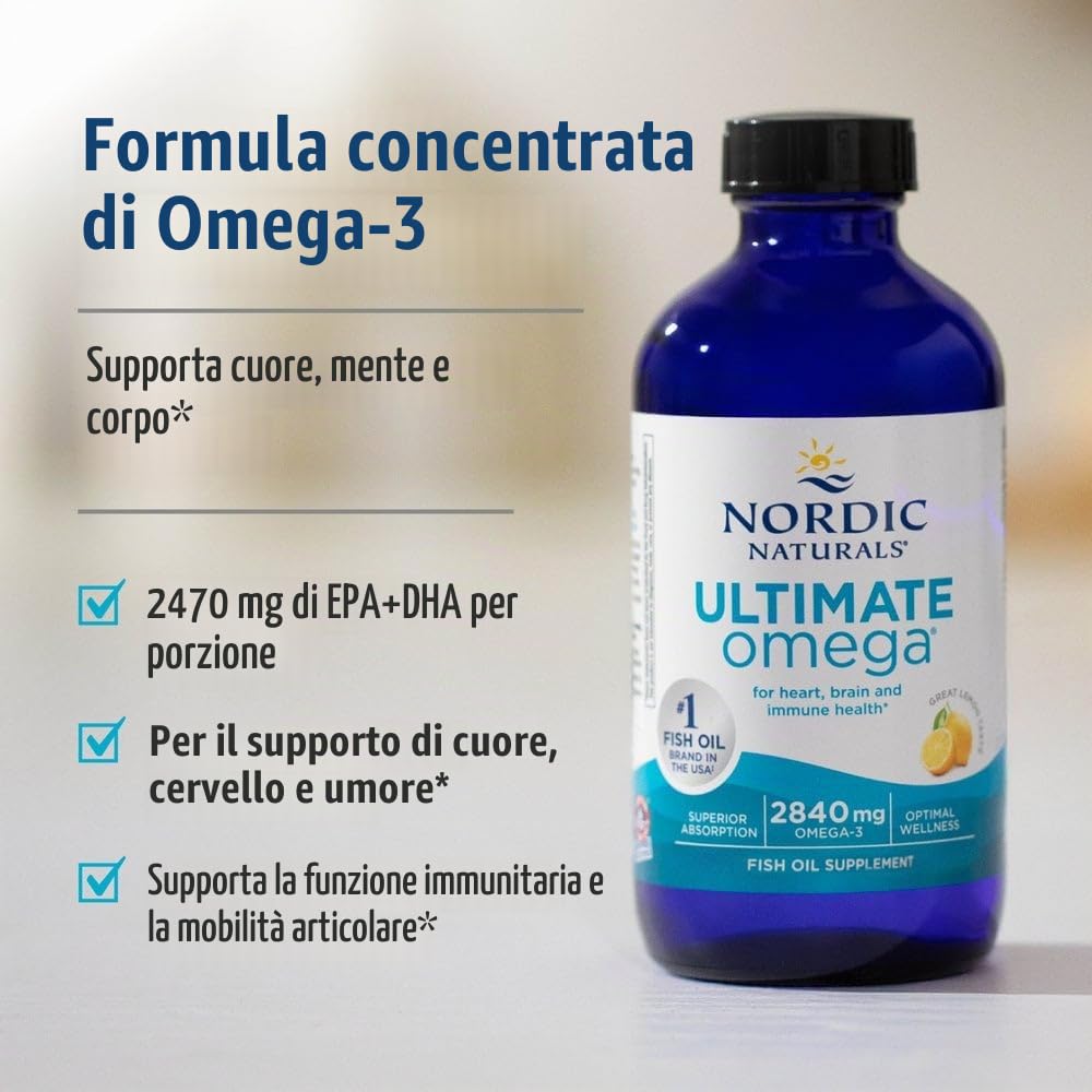 Nordic Naturals Ultimate Omega, Omega-3 EPA DHA - Sostegno per un cuore sano - Sapore di limone 119ml