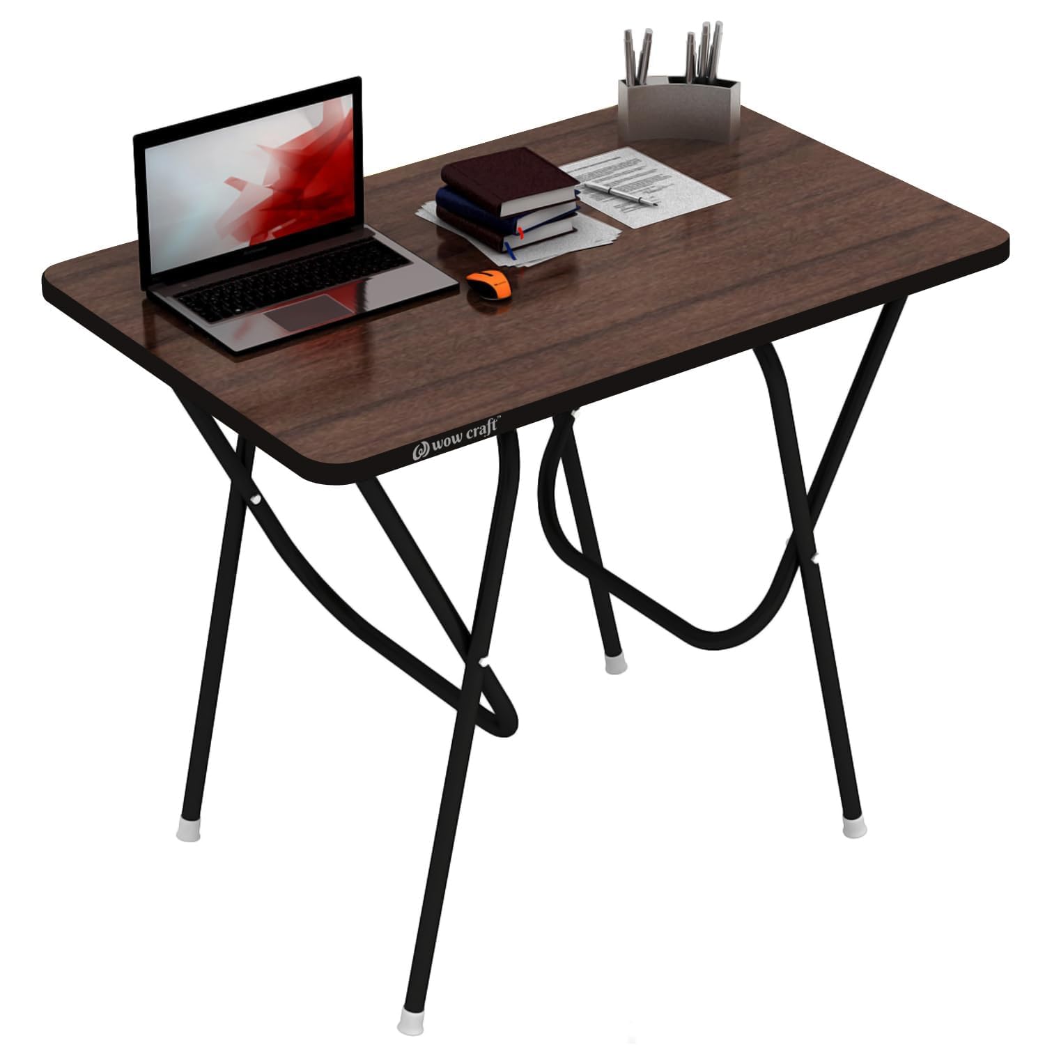 wow craft Multipurpose Foldable and Portable Study Table | Computer Desk & Laptop Table | Engineered Plywood Top with Powder-Coated Finish | Home & Office Use | 90x60x75 Cm (FS Brown)