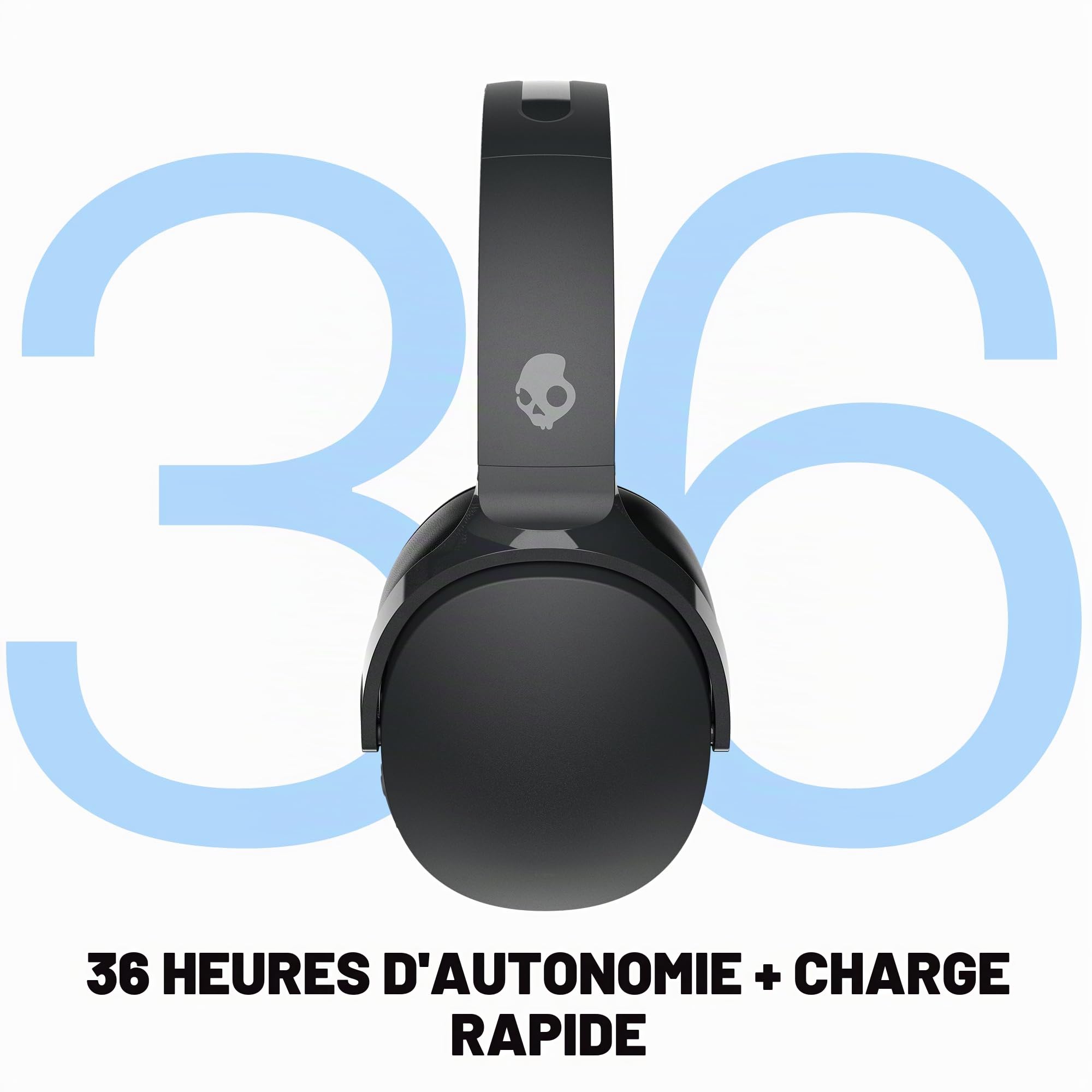 Skullcandy Hesh Evo Casque Circum-Auriculaire Bluetooth sans Fil, Ajustement Isolant du Bruit, 36 Heures d’Autonomie, Conception Légère et Pliable - Noir