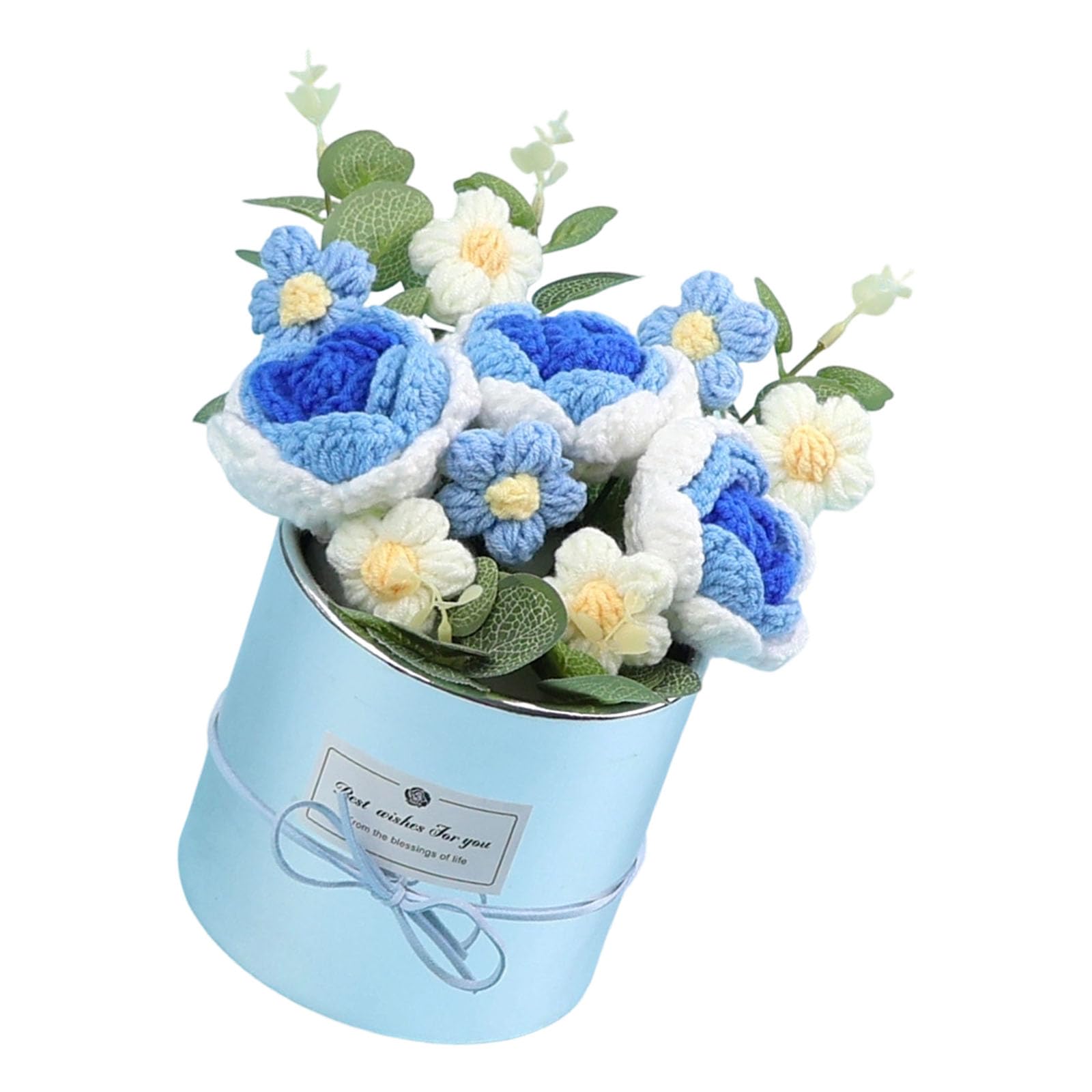 Xinsheinelry Woolen Rose Bouquets in Decorative Container for Teacher ' s Day Gifts and Bedroom Decoration Artificial Knitted Bouquets