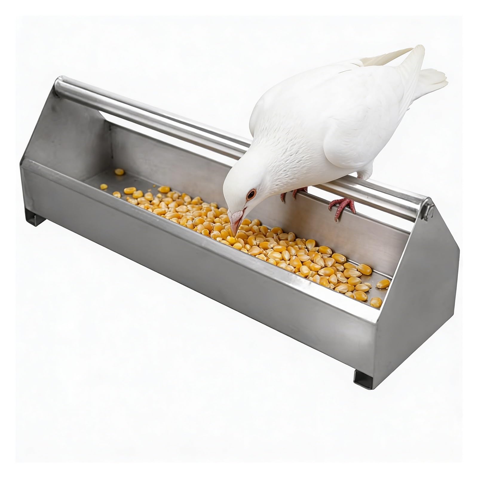 Comedero para aves de corral con barra transversal giratoria, comedero de acero inoxidable para patio y aves de corral