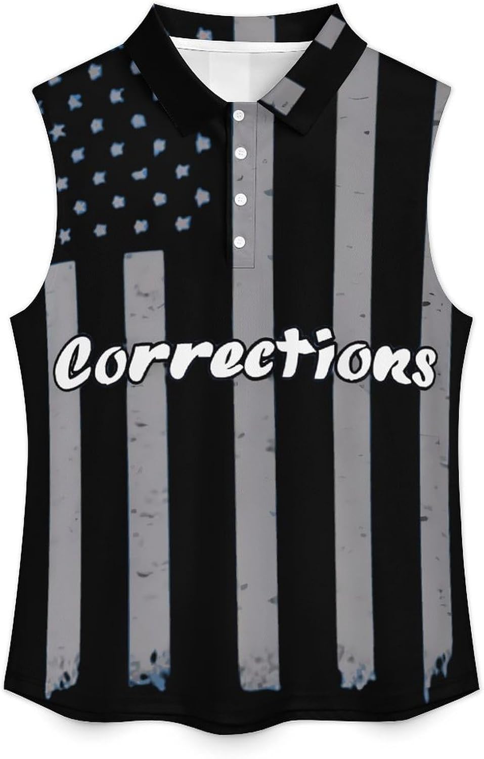 Thin Silver Line Correction Officer U.S. Flag Women's Sleeveless Polo Tank Top Print T-Shirt Tops Casual Tops Summer Workout