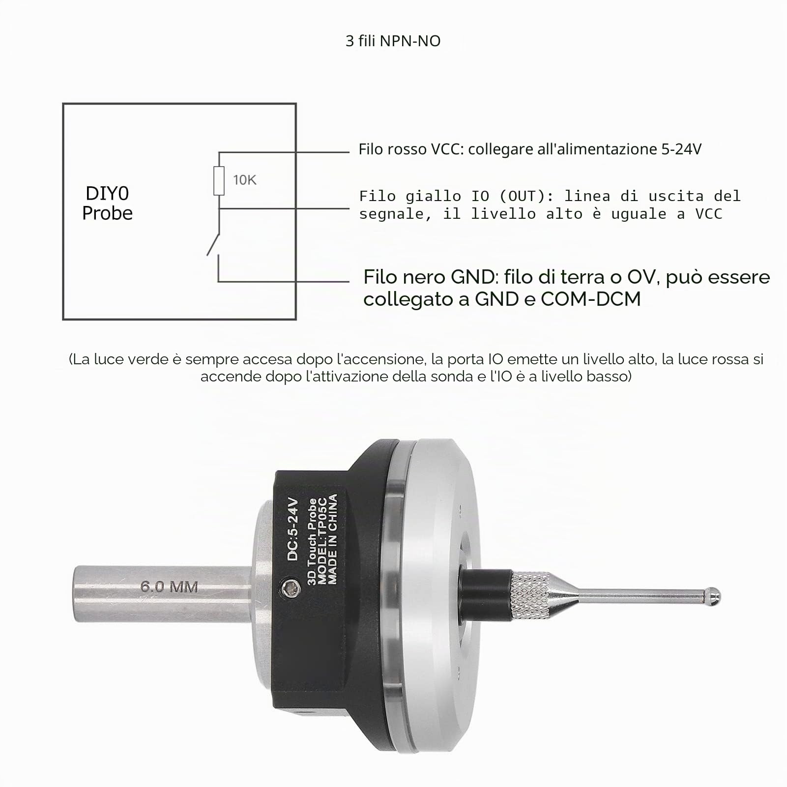 SEAFRONT 3D Finder XYZ Touch Probe Kit Sensore di Misurazione 3D Impermeabile con Gambo 0,24 Pollici e Cavo 6,6 Piedi