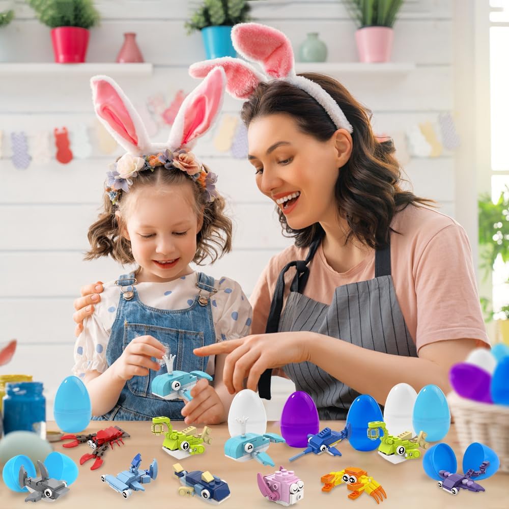Celltestria 20pcs Prefilled with Easters Eggs Building Blocks, Marine Animals Building Gifts Toys for Kids Easters Basket Stuffers for Boy Girl School Classroom Prizes Hunt Supplies Party Favors