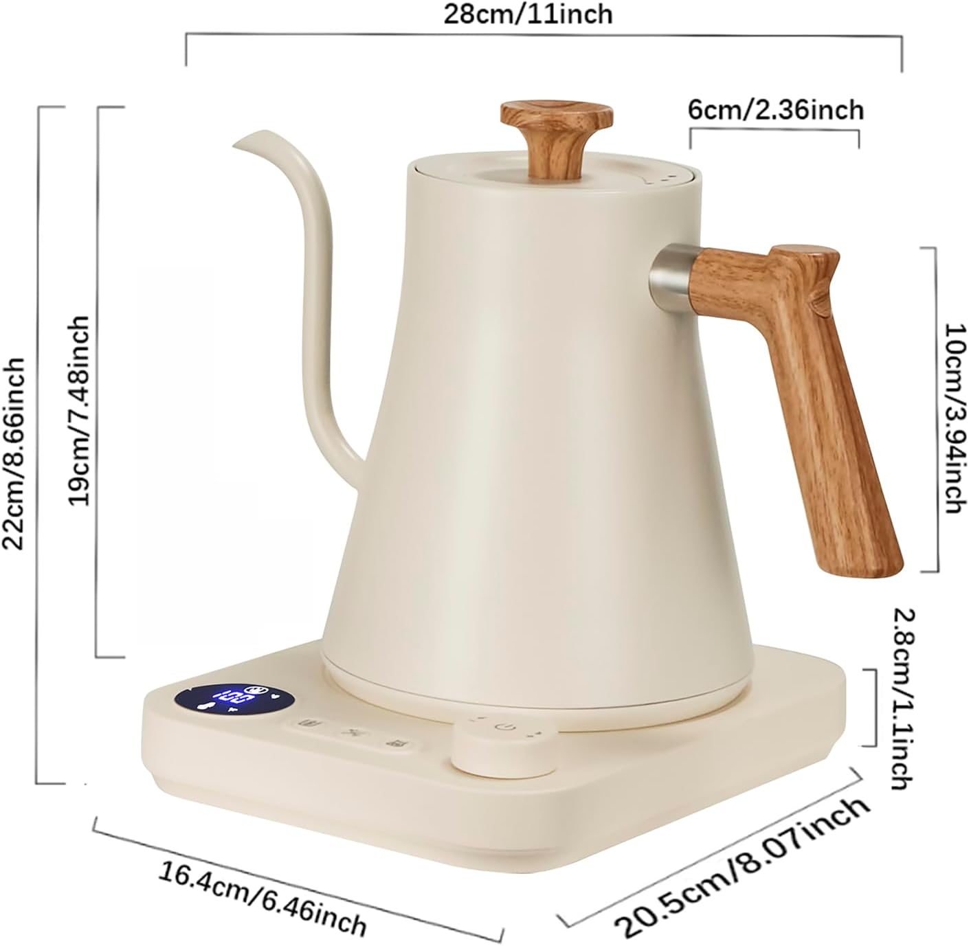 Xrrxy White, Stainless Steel Inner & Bottom Electric Gooseneck Kettle, ±1℉ Temperature Control, Hot Water Boiler, Brew Tea, Boil Hot Water, 1200W/0.9L
