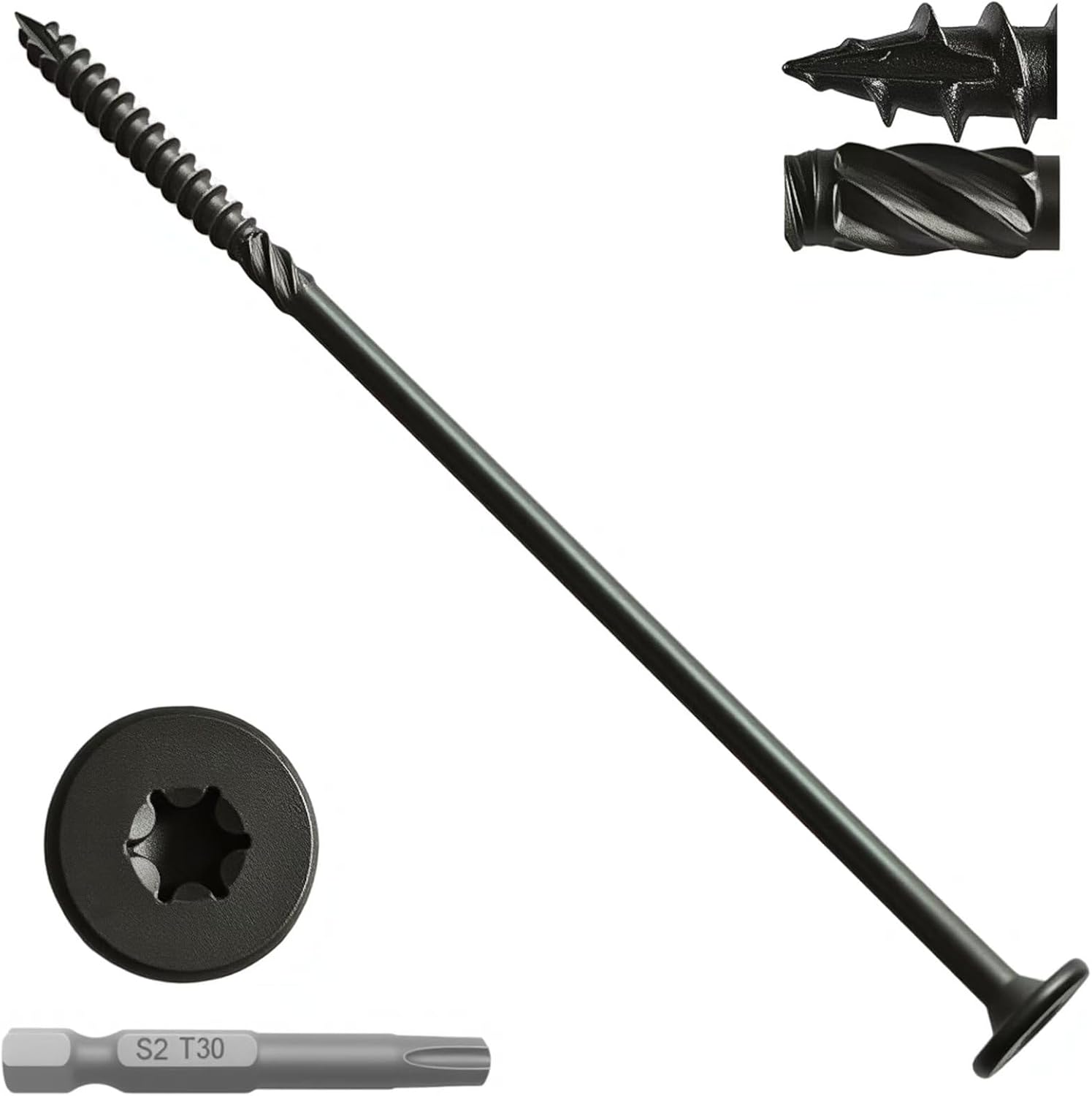 Inch Lag Screws,Structural Wood Screws,Heavy-Duty Outdoor Deck Construction,Timber Screws,Framing,Rust Resistant Black Ceramic Coating,Torx Bit Included (3lb Black Flat Top, #14x8)