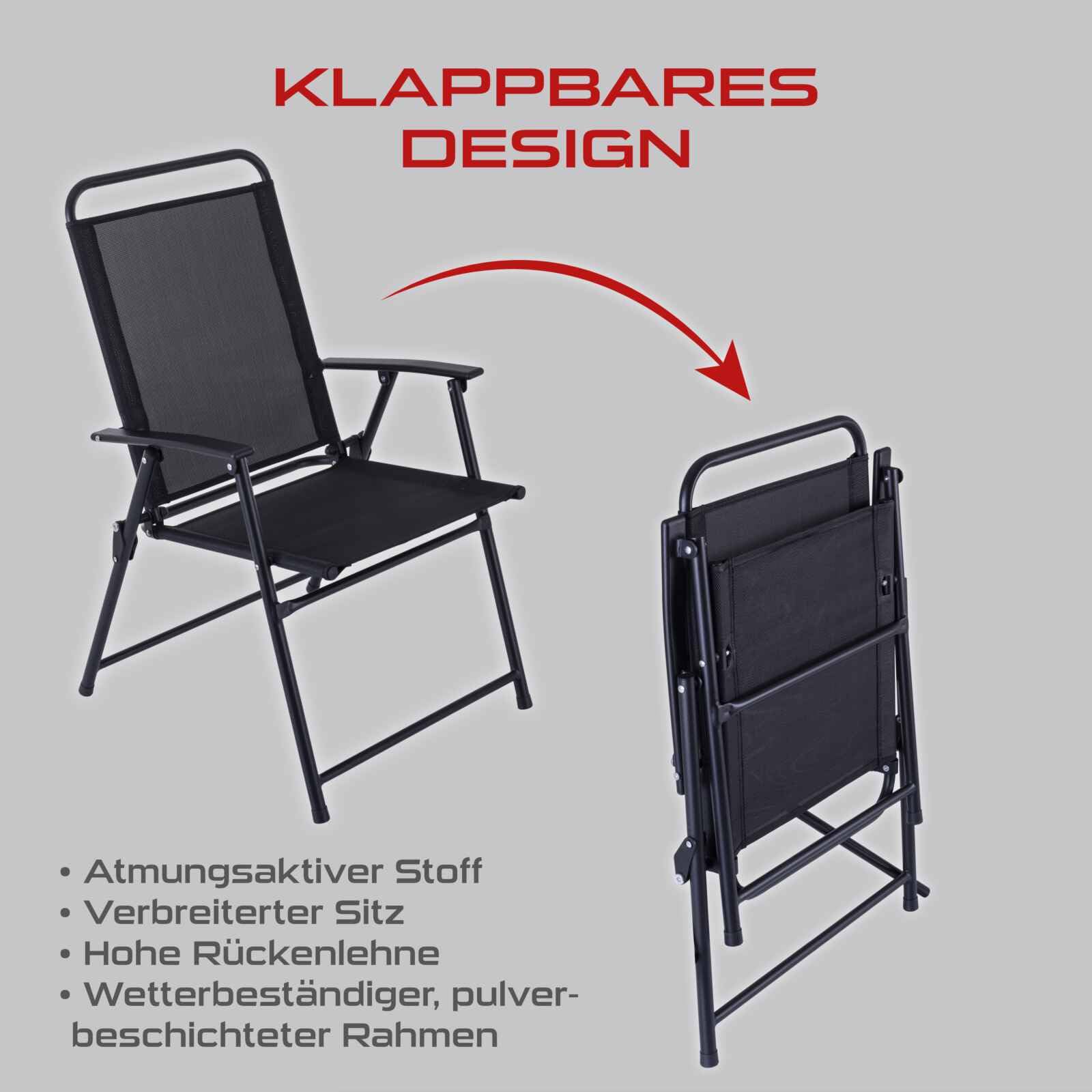 Practixx Balkonmöbelset 6-TLG mit neigbarem Sonnenschirm, Glastisch & 4 Klappstühlen Terrassenmöbelset Campingset Gartenset Balkonset schwarz anthrazit | Patioset grau Festival Garten Terrasse Balkon