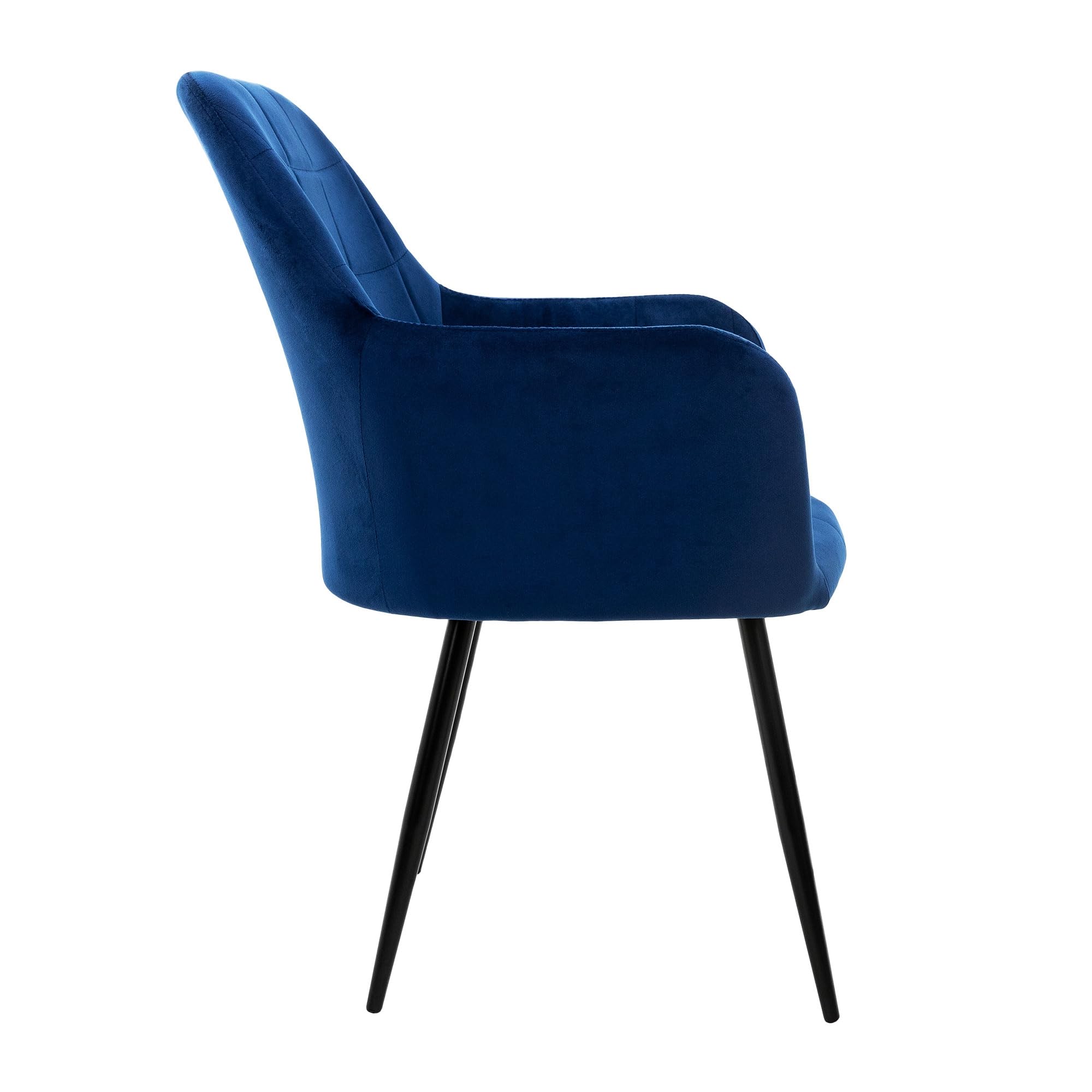 ECD Germany Juego de 6 Sillas de Comedor con Respaldo y Reposabrazos Azul Oscuro Asiento de Terciopelo Tapizado Sillón con Patas de Metal Negro Muebles Decorativos Diseño Moderno Ideales para el Hogar