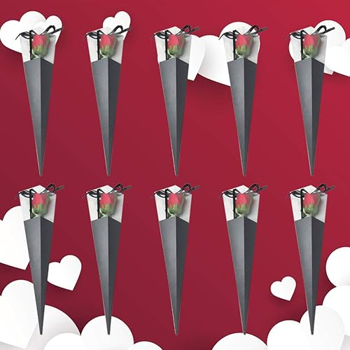 Miniatura 6 de PRETYZOOM Caja de regalo de flores de rosas individuales, 10 unidades, cono, ramo de flores, papel de embalaje, bolsa de embalaje de rosas, soporte