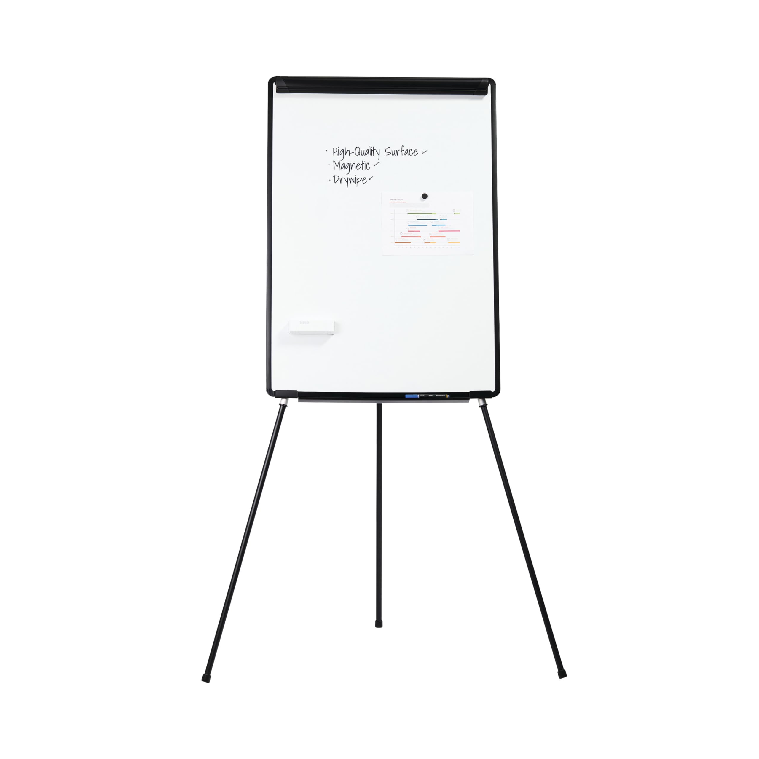 Bi-Office Dreibein Flipchart Schwarz, magnetische und trocken abwischbare Oberfläche, mit Stifteablage