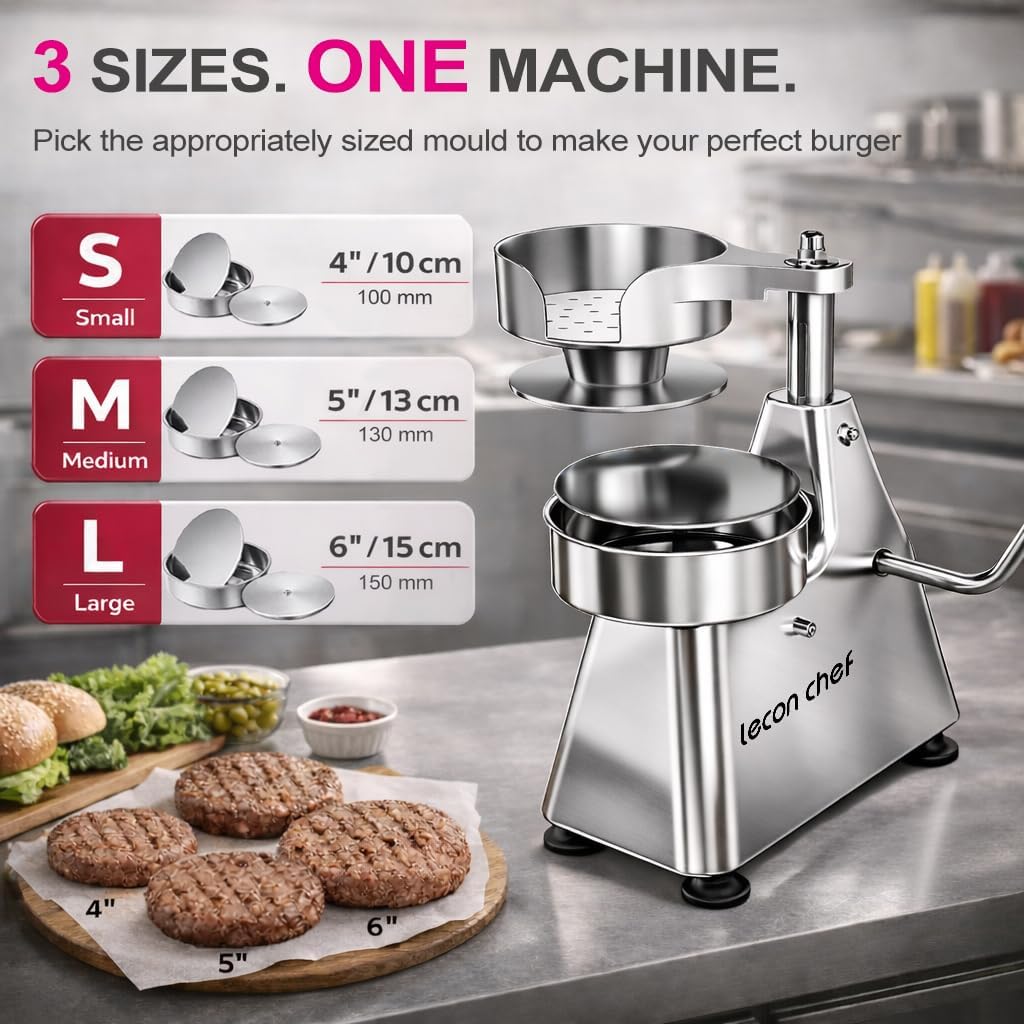 Commercial Burger Patty Maker 3 in 1, Hamburger Press Patty Maker with 4/5/6 Inch Interchangeable Molds, Meat Forming Processor, 1200 PCS Patty Papers for Beef Pork Chicken Patty