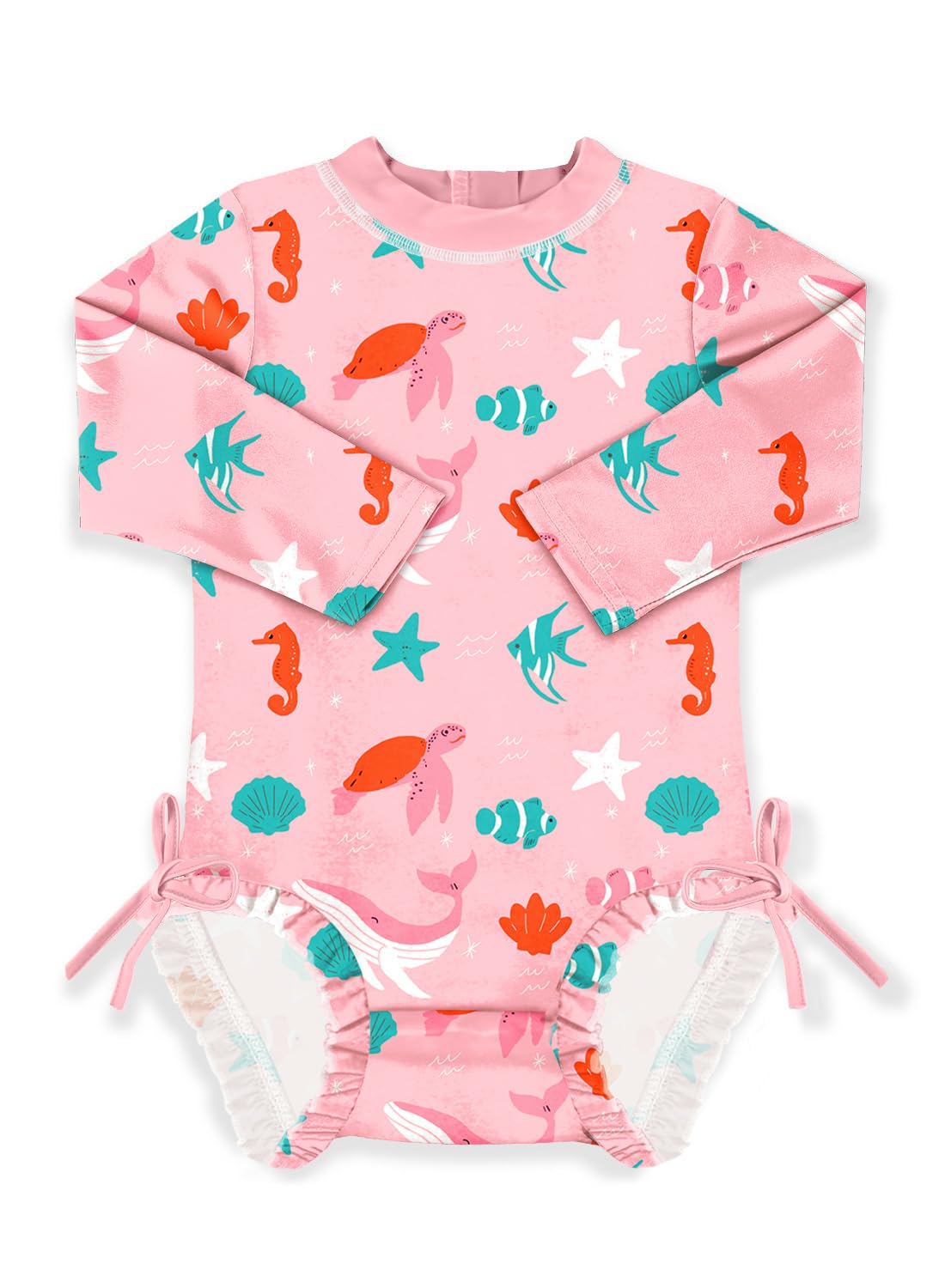 BesserBay Baby Girl Swimsuit UPF 50+ Long Sleeve Zipper Snaps Bottom One Piece Rash Guard 0-36 Months